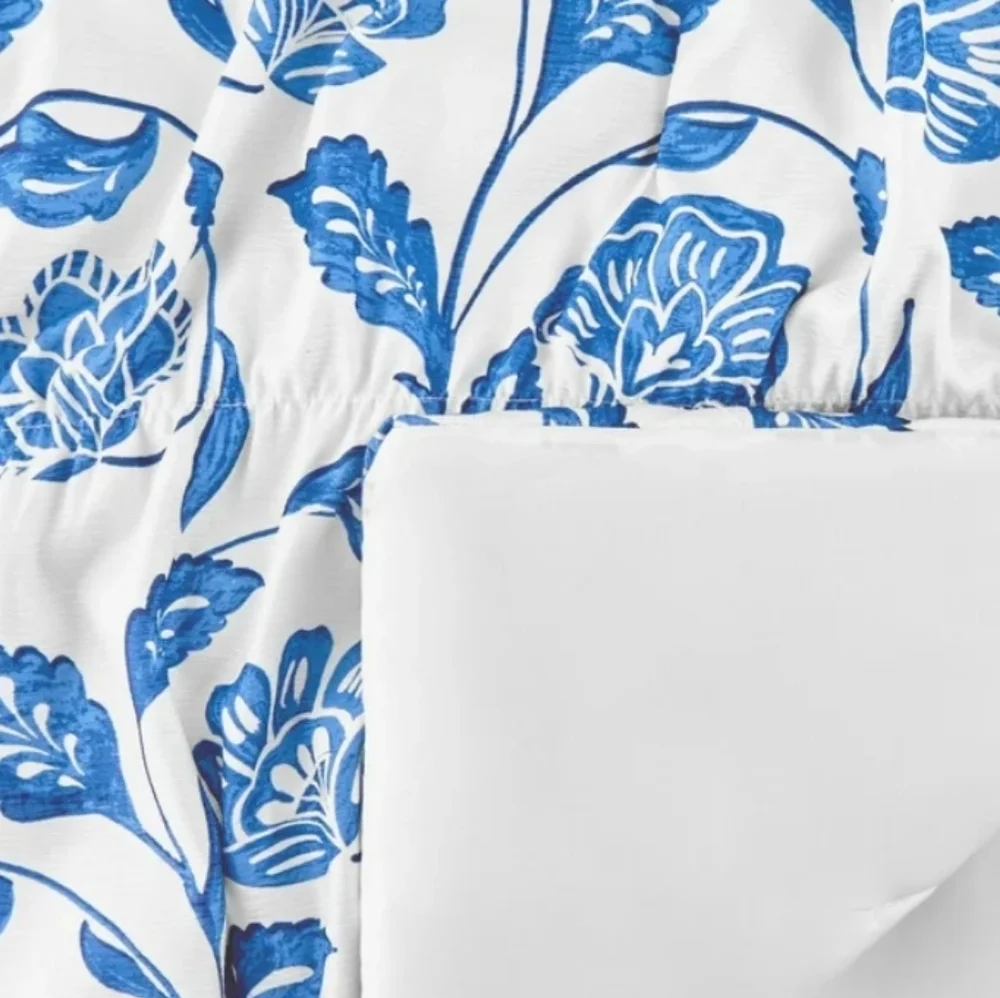 Floral Blue and White Comforter Set With Shan Size Twin XL 66×90 Standard Sham